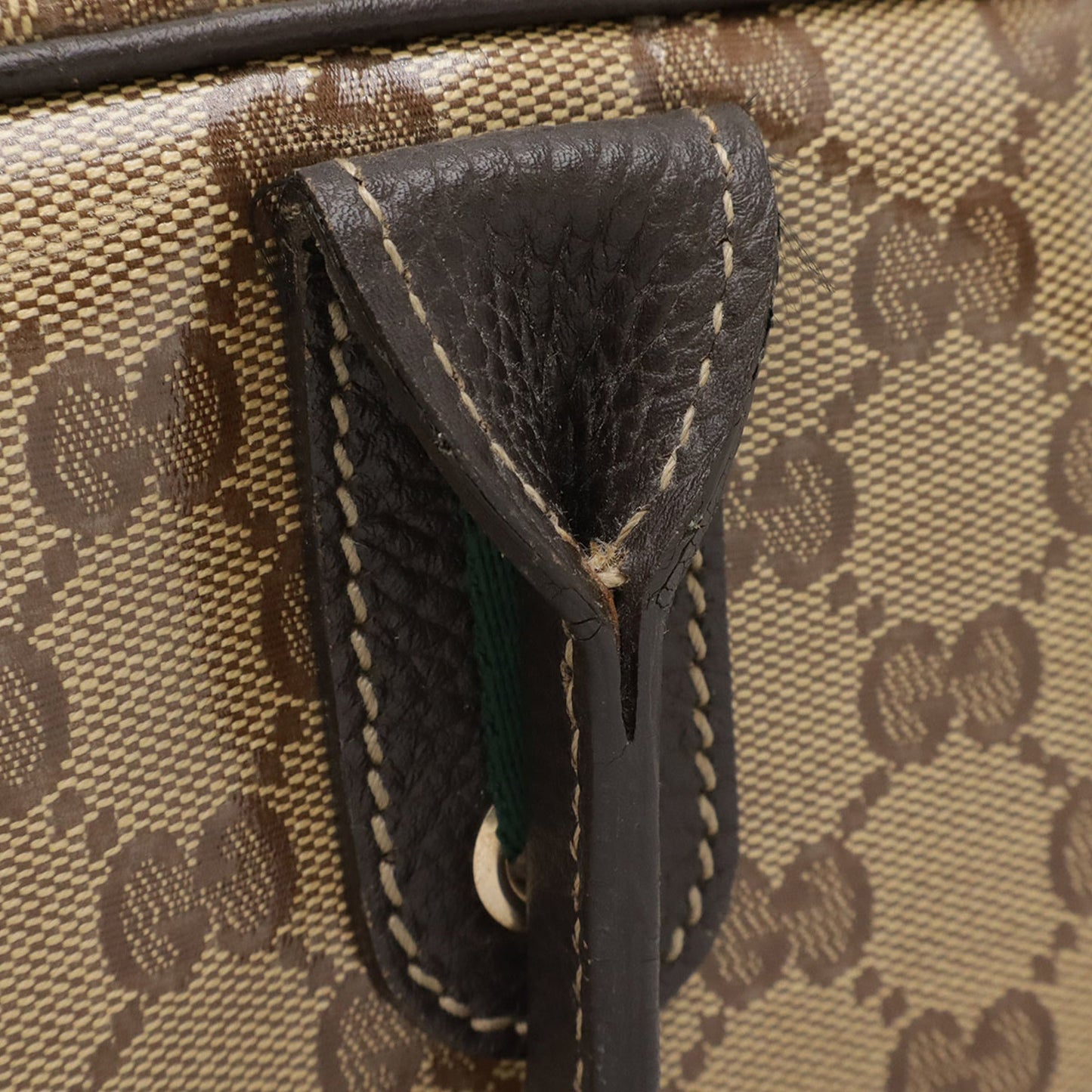 Gucci Beige Brown Dark Brown Green Khaki Red Color Coated Canvas Leather Boston Bag Handbag ( )
