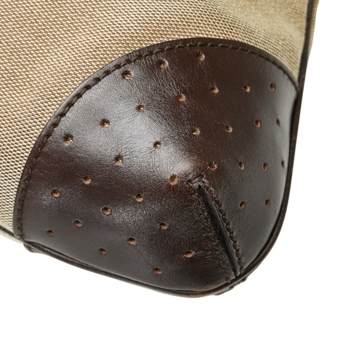Gucci Beige Brown Canvas Leather Handbag ( )