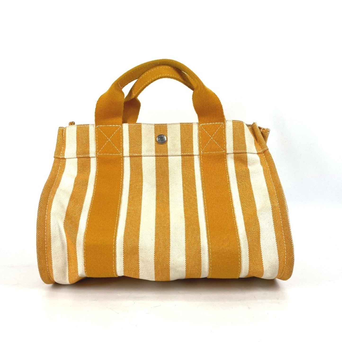 Hermes Orange White Canvas Handbag Tote Bag ( )