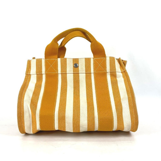 Hermes Orange White Canvas Handbag Tote Bag ( )