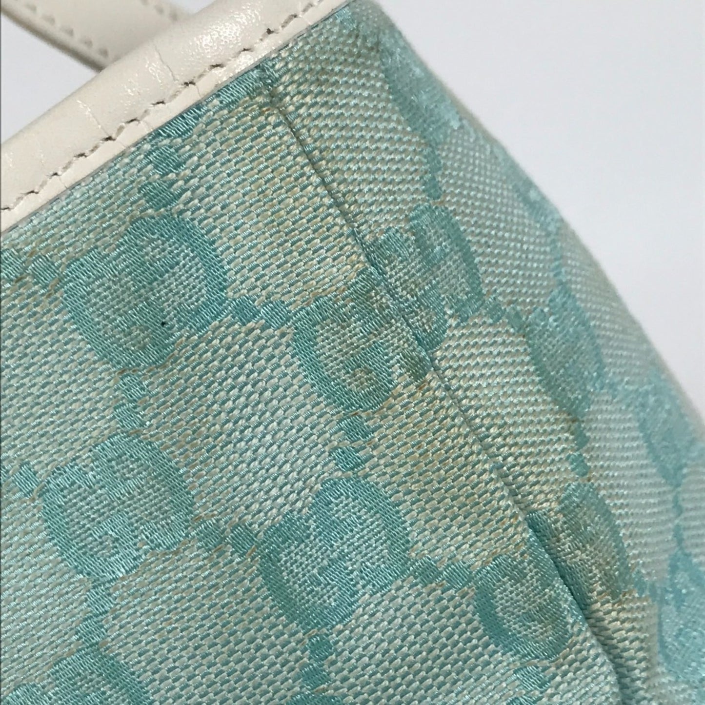 Gucci Blue White Canvas Leather Shoulder Bag Tote Bag ( )