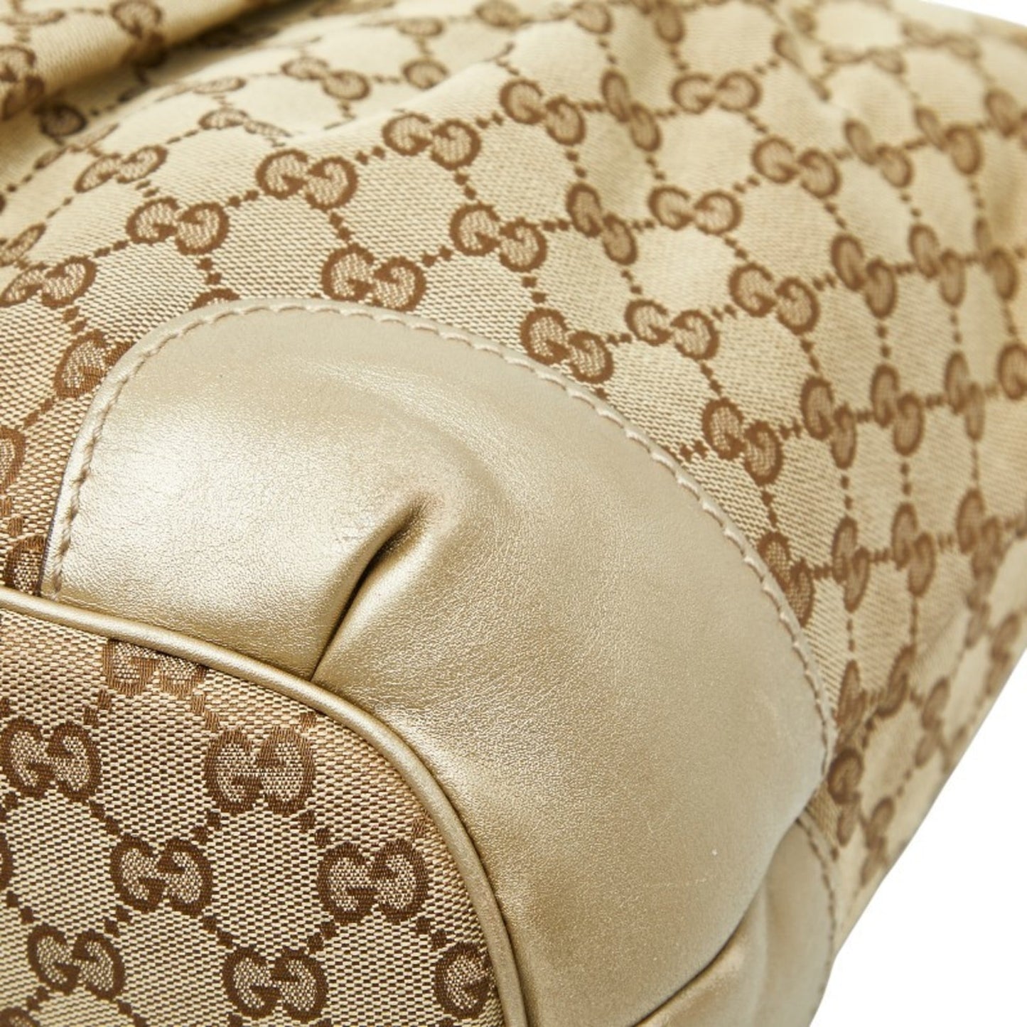 Gucci Beige Brown Canvas Leather Shoulder Bag Tote Bag ( )