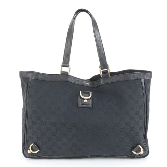 Gucci Black Leather Canvas Tote Bag ( )
