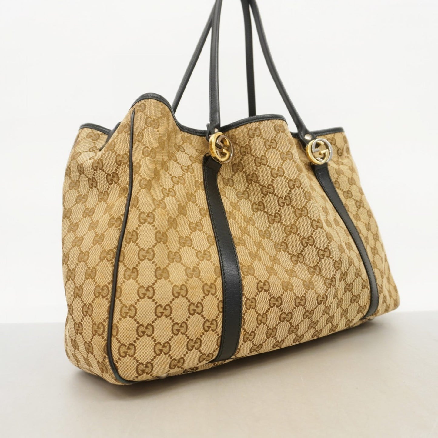 Gucci Black Brown Canvas Tote Bag ( )