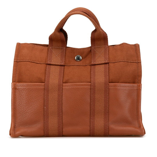 Hermes Fourre Tout Brown Canvas Leather Tote Bag ( )