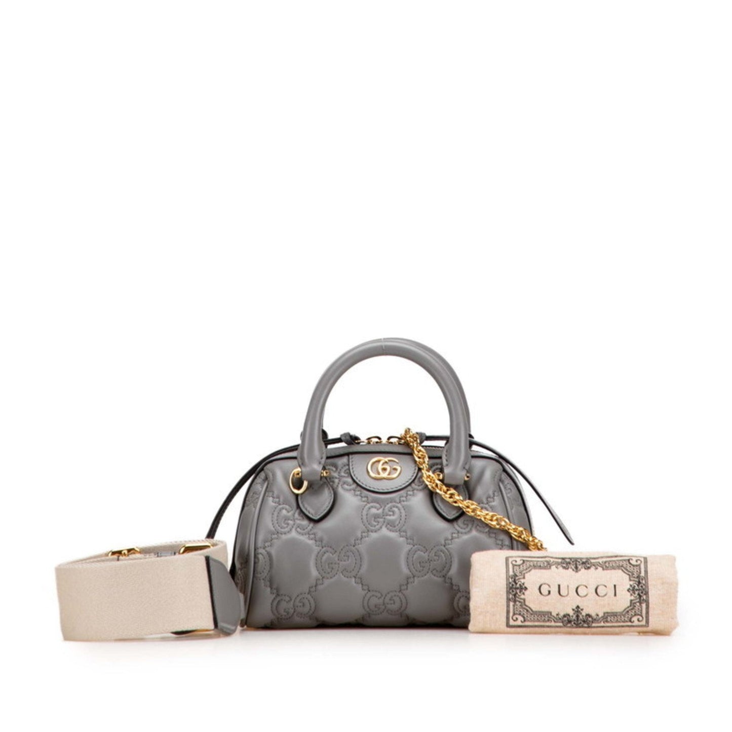 Gucci Gray Leather Boston Bag Shoulder Bag ( )