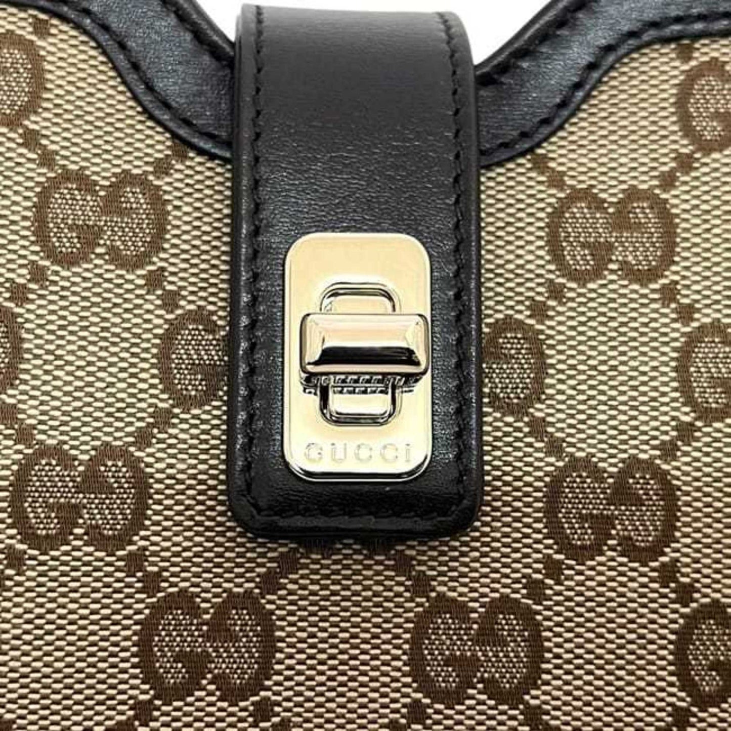 Gucci Beige Brown Canvas Leather Shoulder Bag ( )