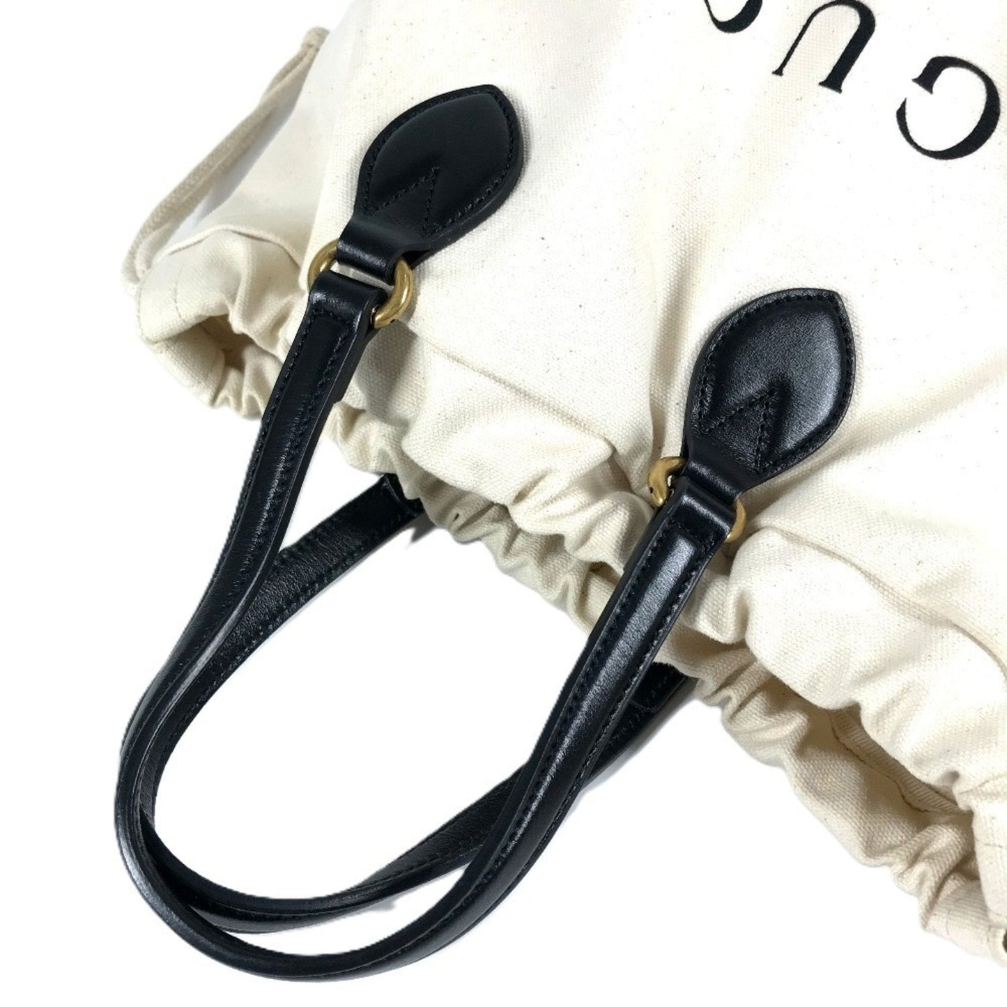 Gucci Black White Leather Canvas Shoulder Bag Tote Bag ( )