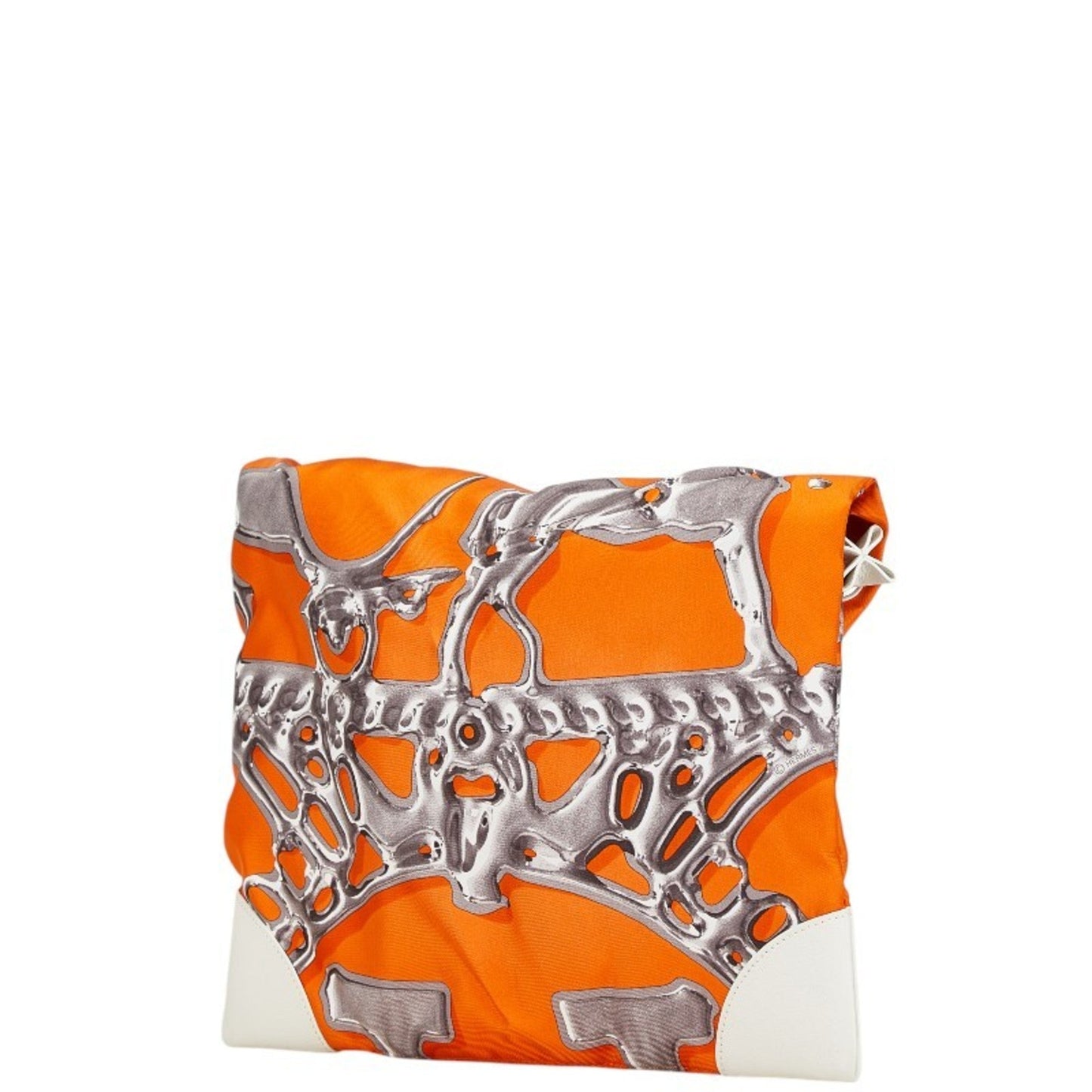 Hermes Orange Silk Leather Pouch Shoulder Bag ( )