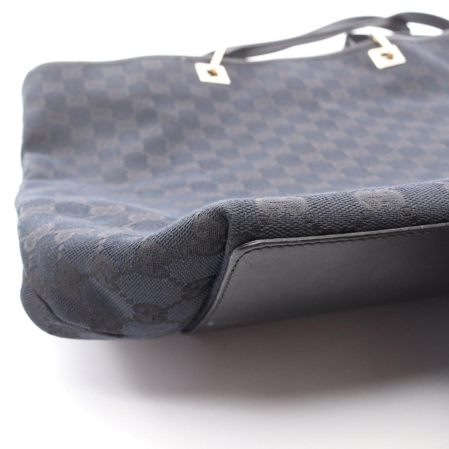 Gucci Black Navy Gg Canvas Leather Tote Bag ( )
