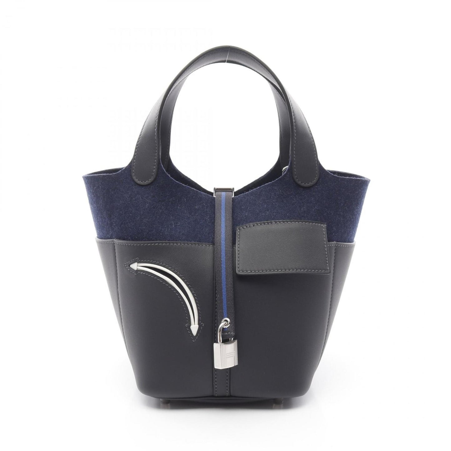 Hermes Picotin Black Navy Felt Swift Leather Leather Handbag ( )