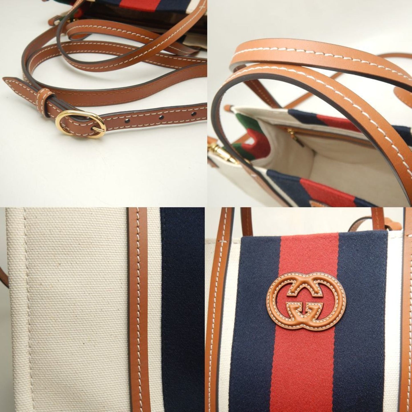 Gucci Brown Ivory Canvas Tote Bag ( )
