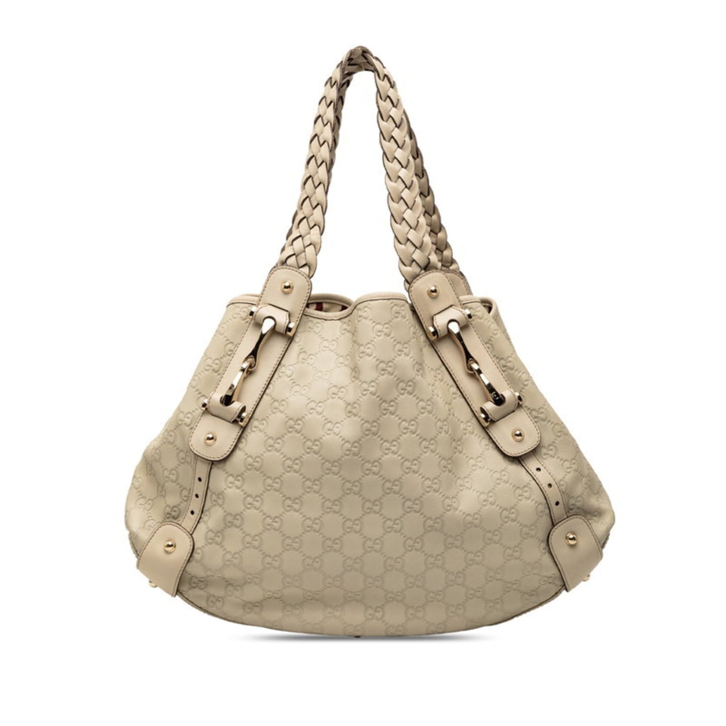Gucci Beige Ivory Straw Leather Handbag Tote Bag ( )