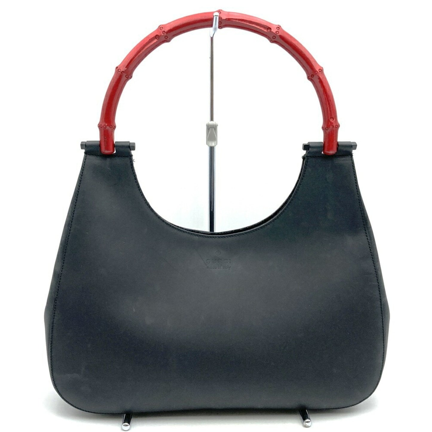 Gucci Black Red Color Leather Bamboo Shoulder Bag ( )