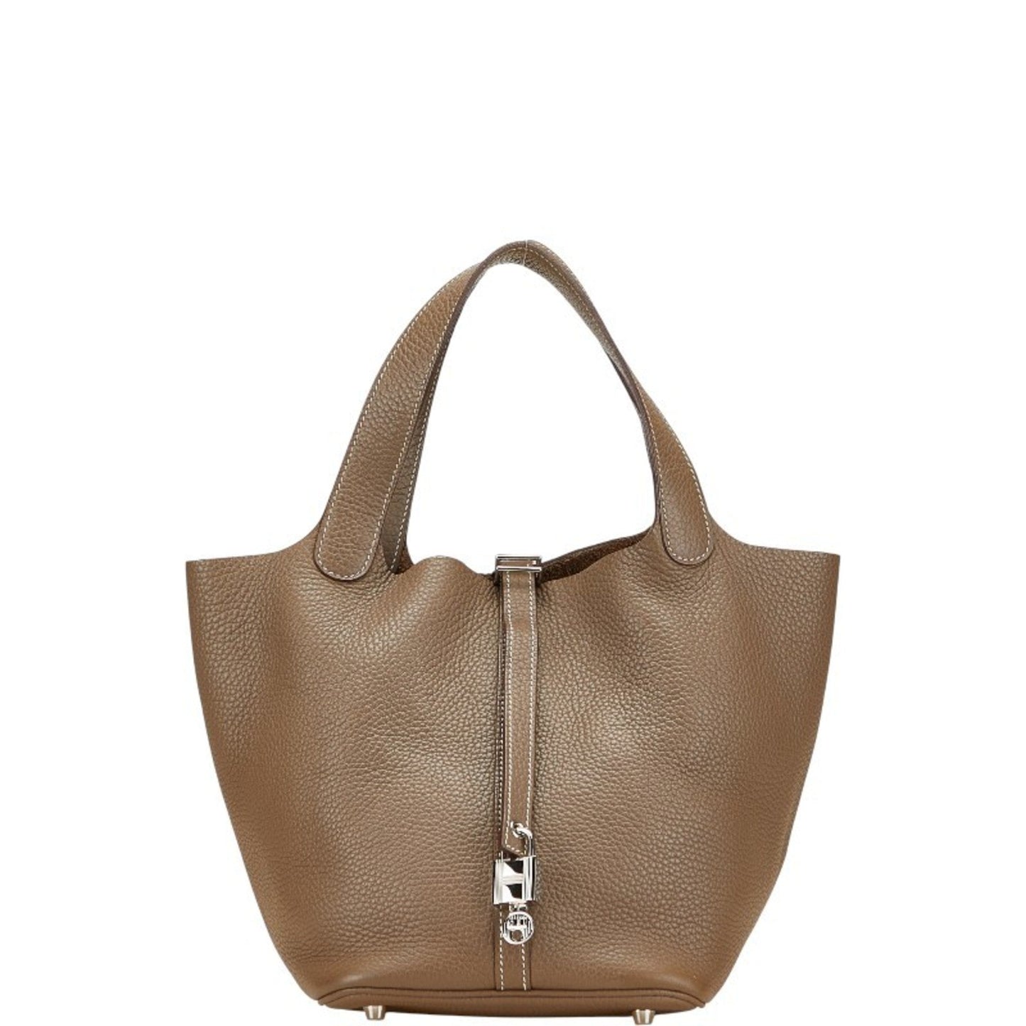 Hermes Picotin Brown Etoupe Gray Taurillon Clemence Leather Handbag ( )