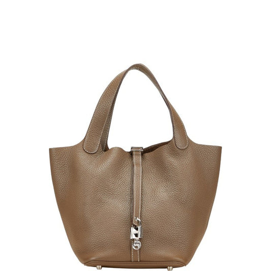 Hermes Picotin Brown Etoupe Gray Taurillon Clemence Leather Handbag ( )
