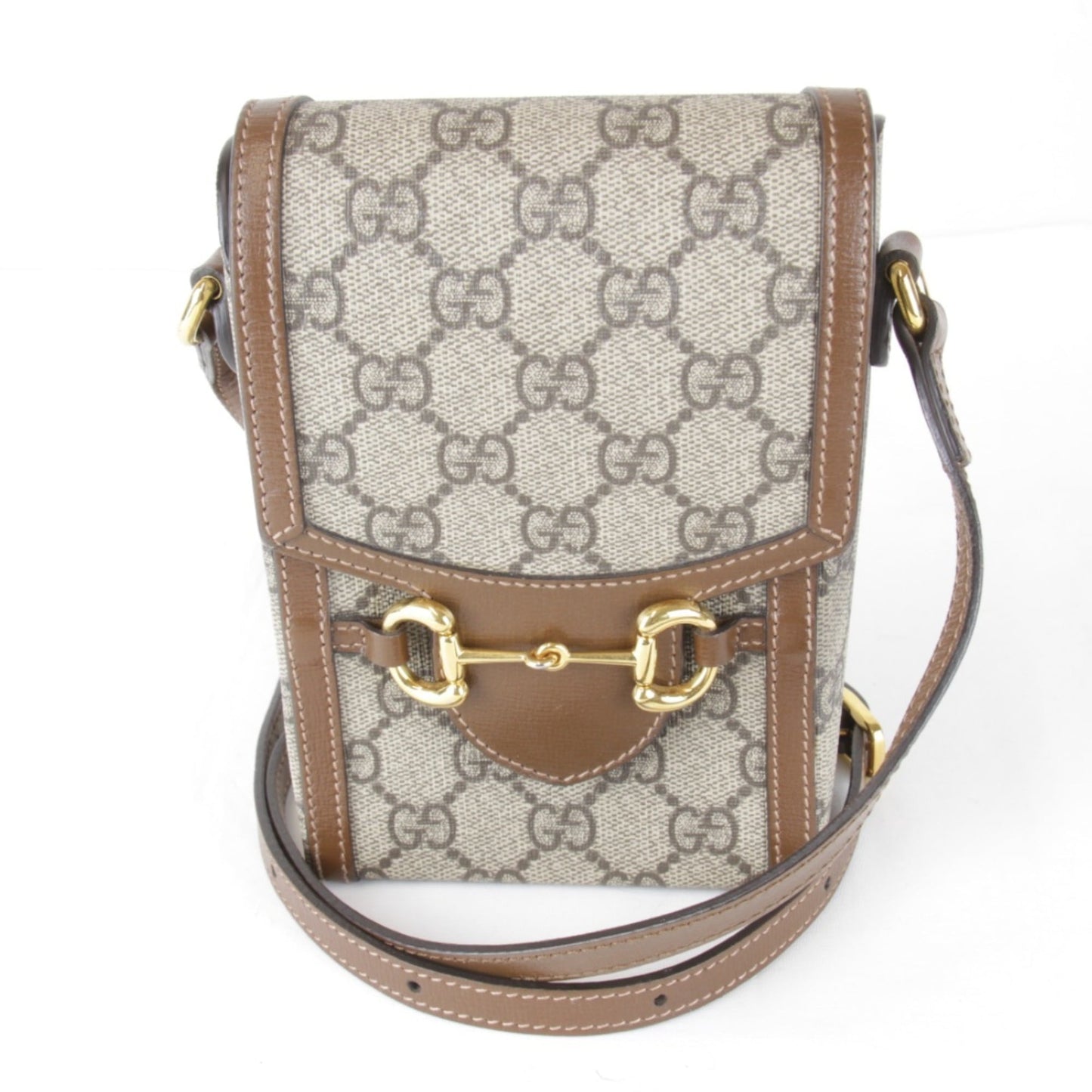 Gucci Horsebit Brown Gg Supreme Leather Shoulder Bag ( )