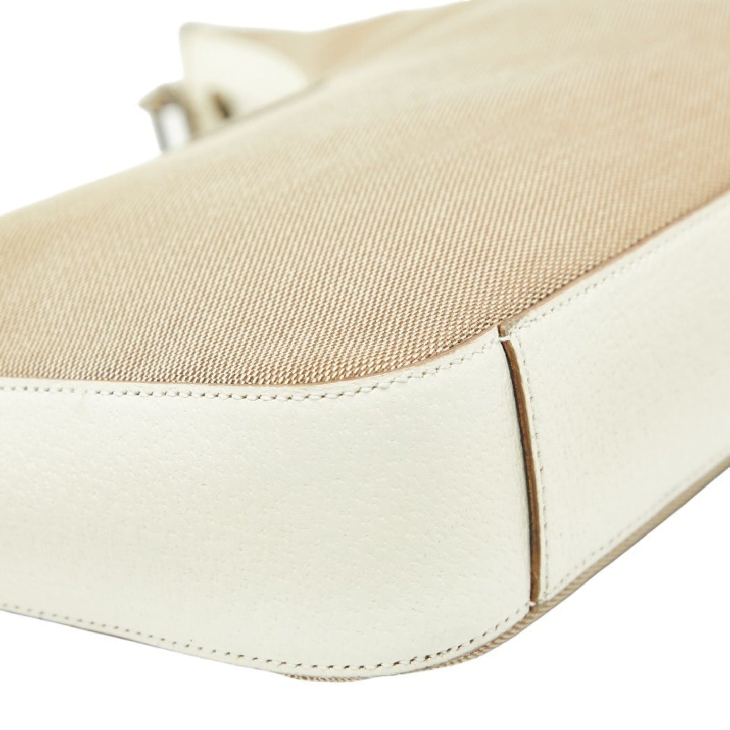 Gucci Beige White Canvas Leather Shoulder Bag ( )