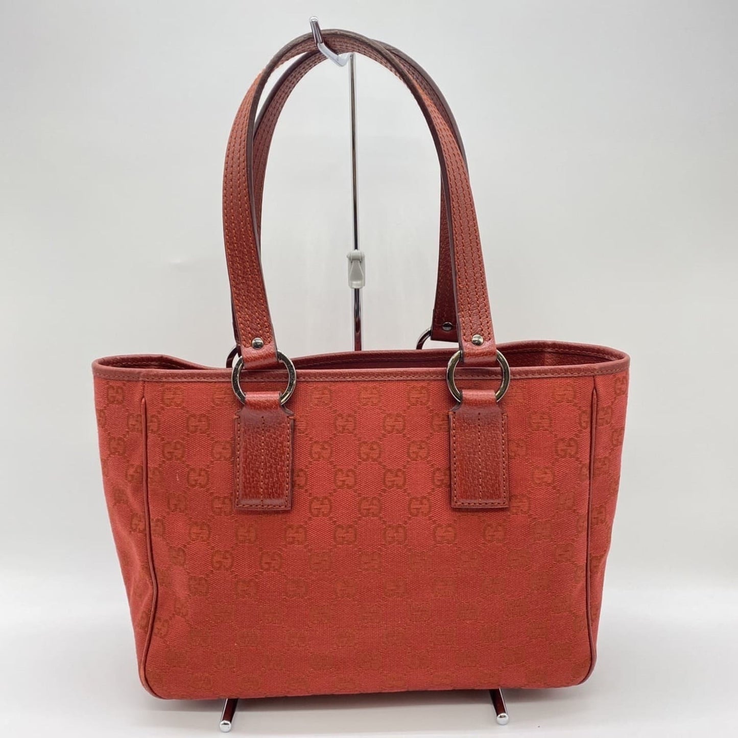 Gucci Red Color Gg Canvas Handbag Tote Bag ( )