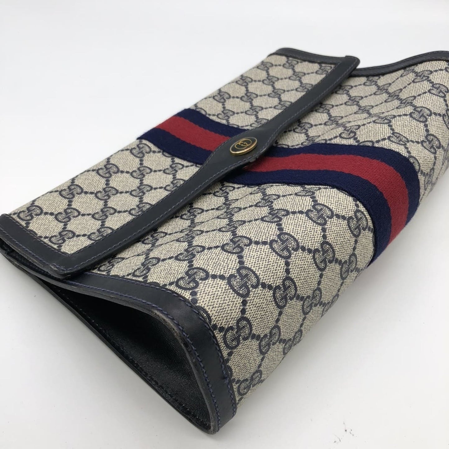 Gucci Navy Gg Supreme Clutch Bag Pouch ( )