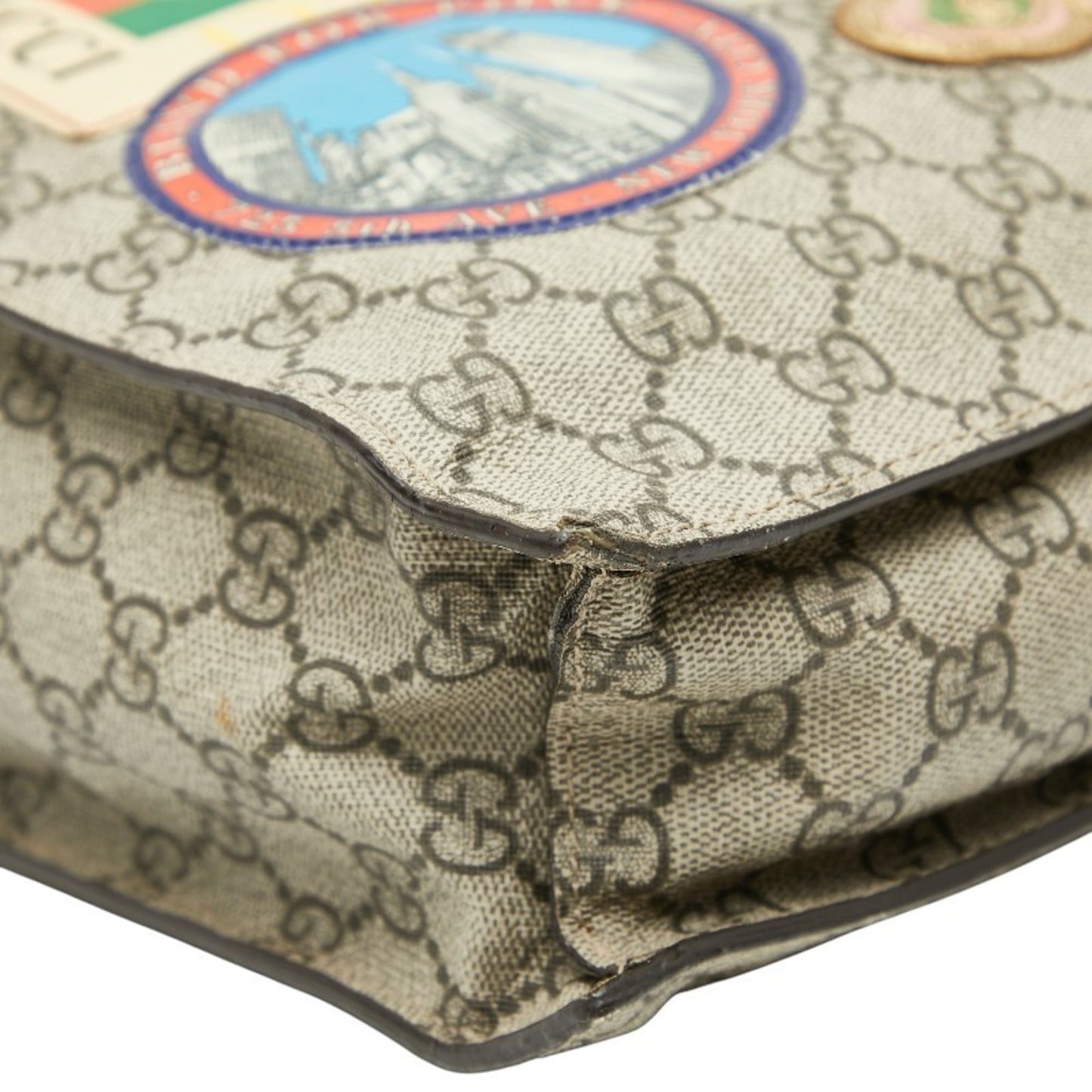 Gucci Beige Multi-Color Pvc Leather Shoulder Bag Tote Bag ( )