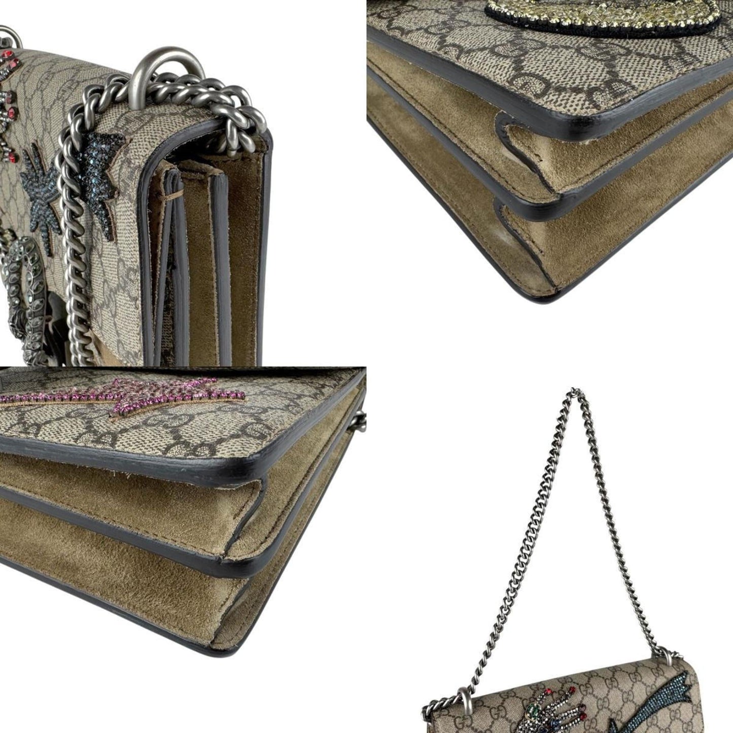 Gucci Brown Multi-Color Gg Supreme Rhinestone Shoulder Bag ( )