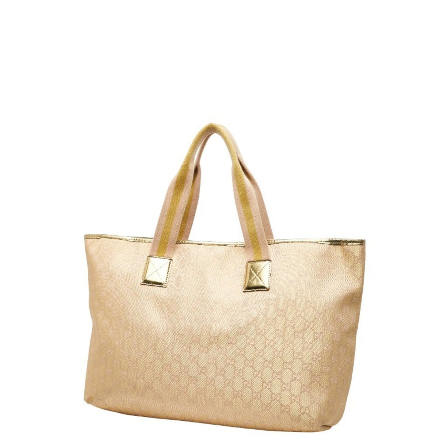 Gucci Beige Gold Canvas Leather Handbag Tote Bag ( )
