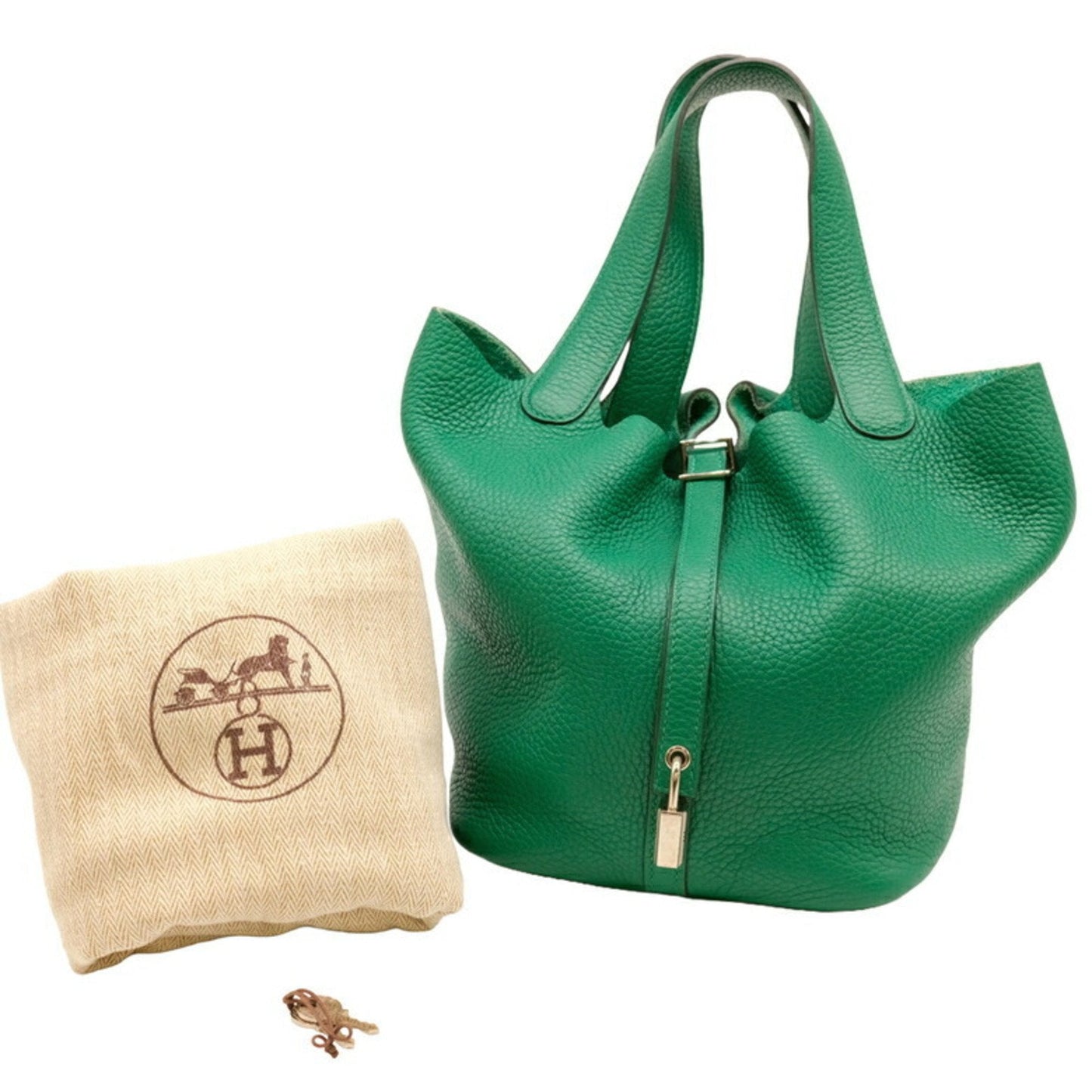 Hermes Green Taurillon Clemence Leather Handbag Tote Bag ( )