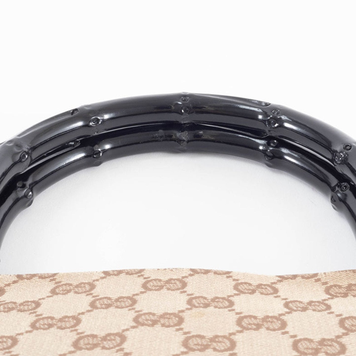 Gucci Beige Black Bamboo Canvas Handbag ( )