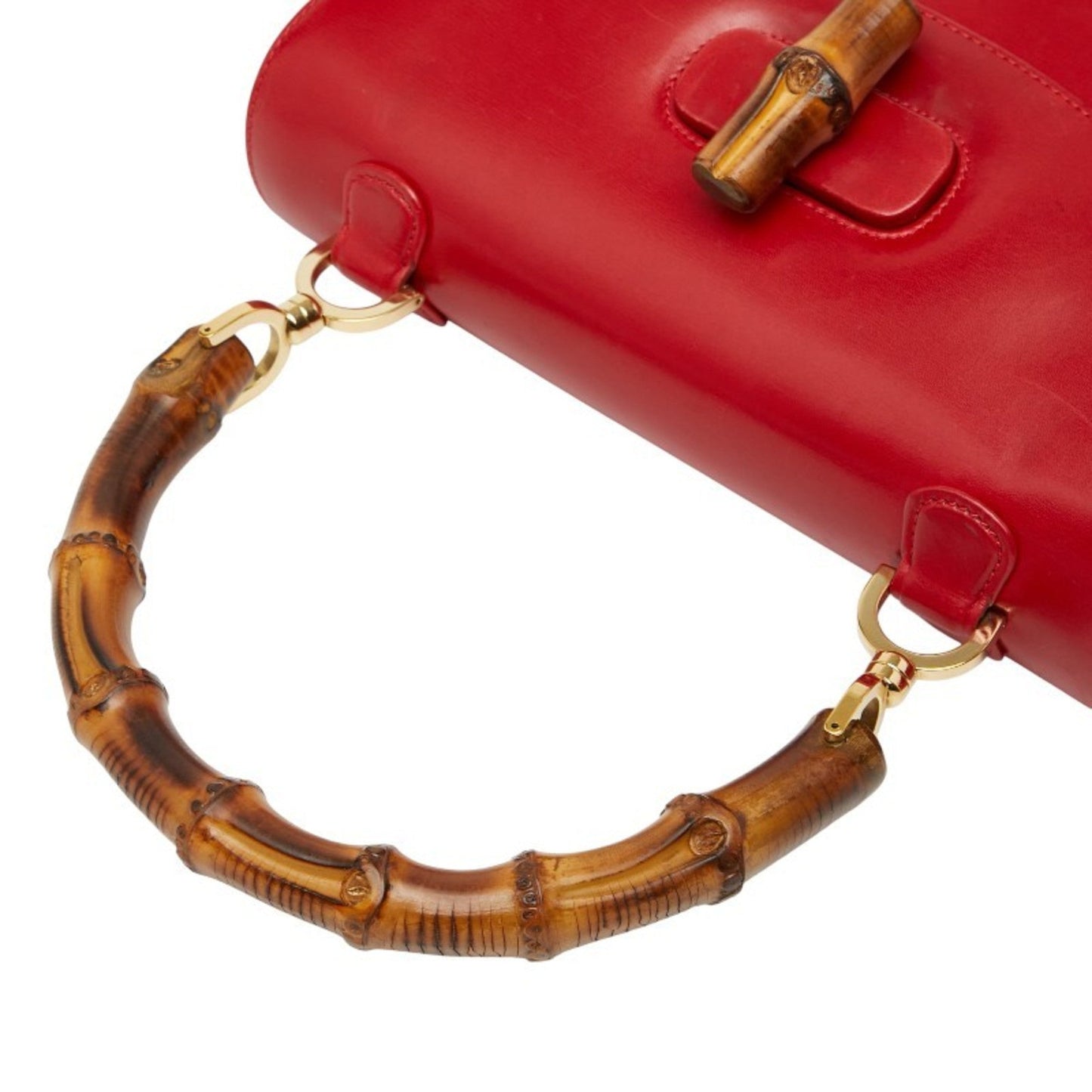 Gucci Bamboo Red Color Leather Handbag Shoulder Bag ( )