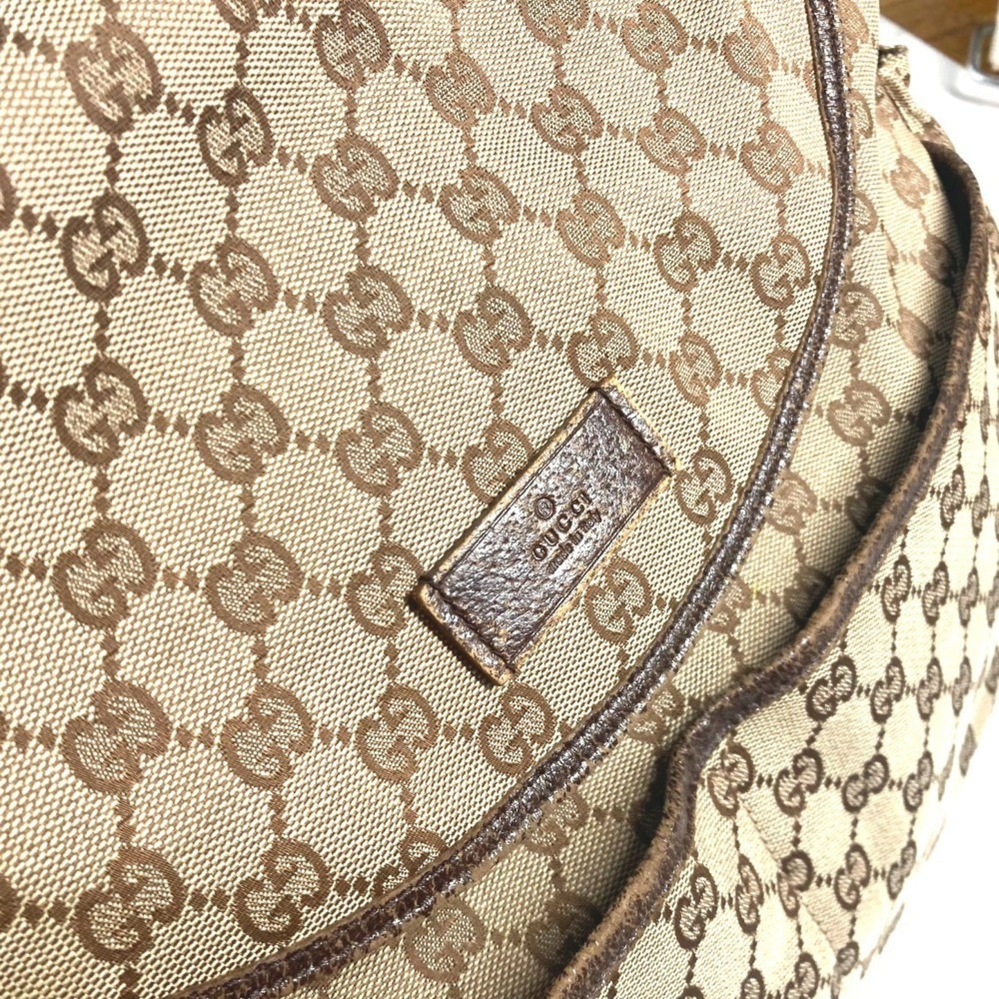 Gucci Gg Canvas Beige Dark Brown Gg Canvas Leather Shoulder Bag ( )