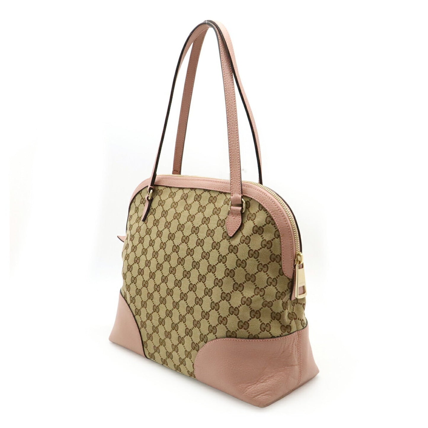Gucci Beige Khaki Pink Gg Canvas Leather Shoulder Bag Tote Bag ( )