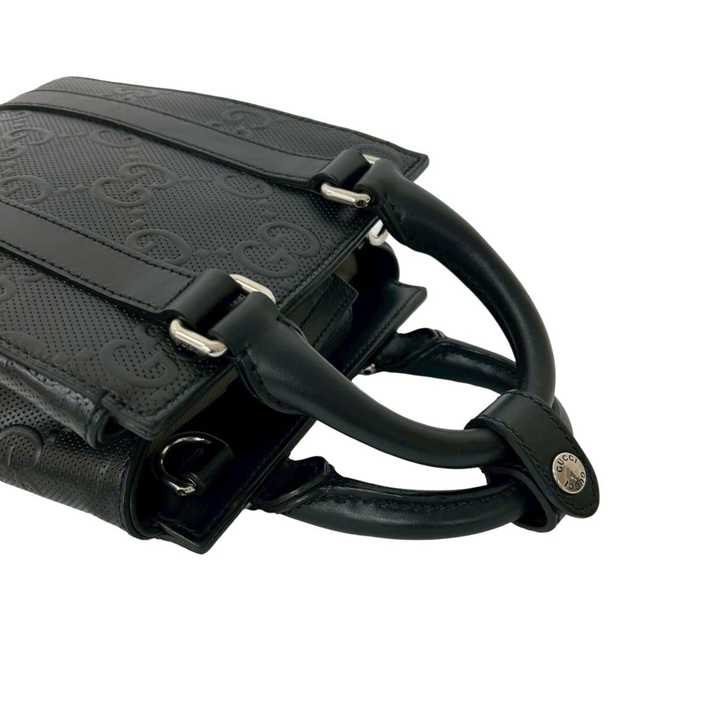 Gucci Black Leather Handbag Shoulder Bag Tote Bag ( )