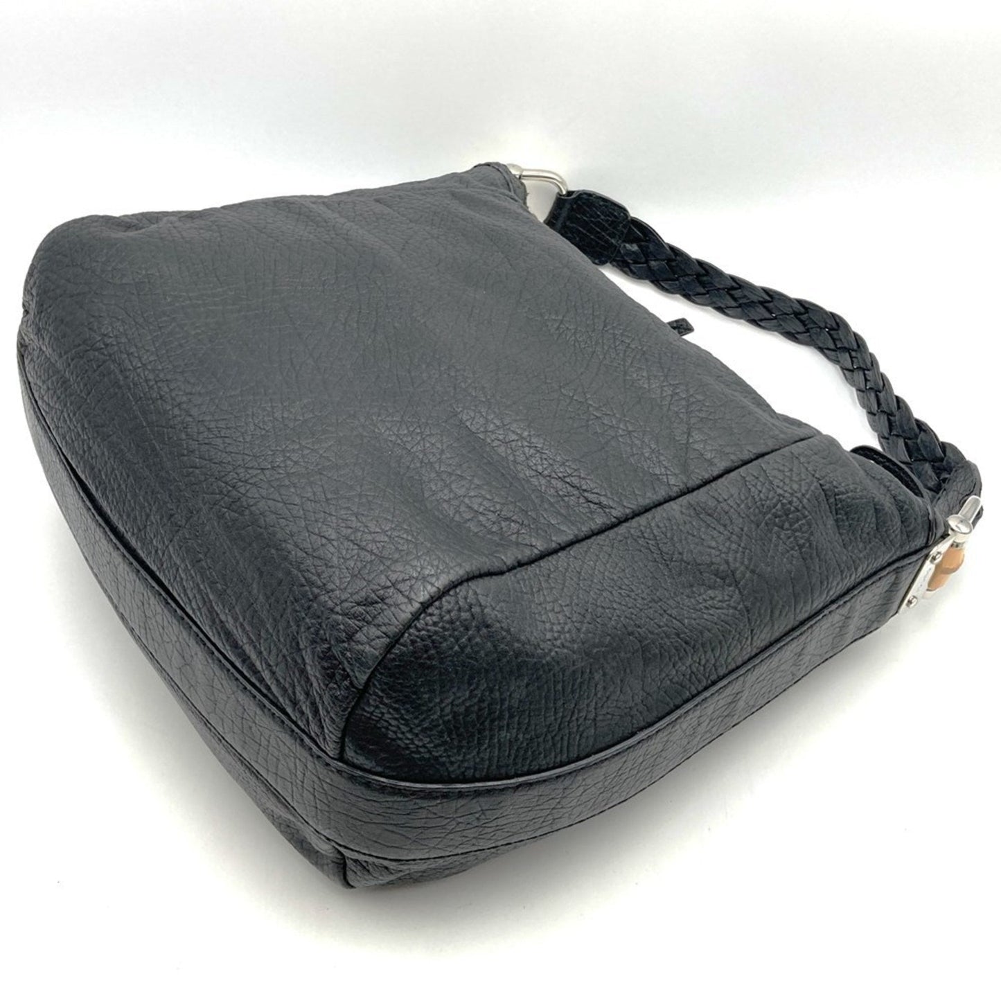 Gucci Black Bamboo Leather Handbag Shoulder Bag ( )