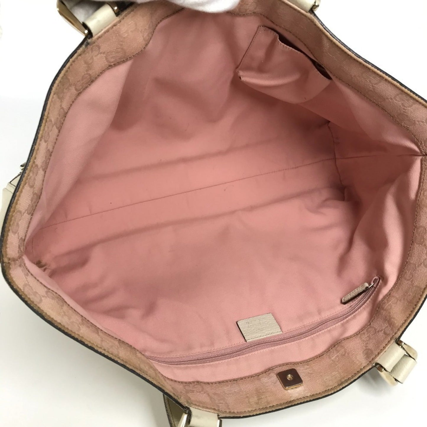 Gucci Pink White Leather Handbag Shoulder Bag Tote Bag ( )