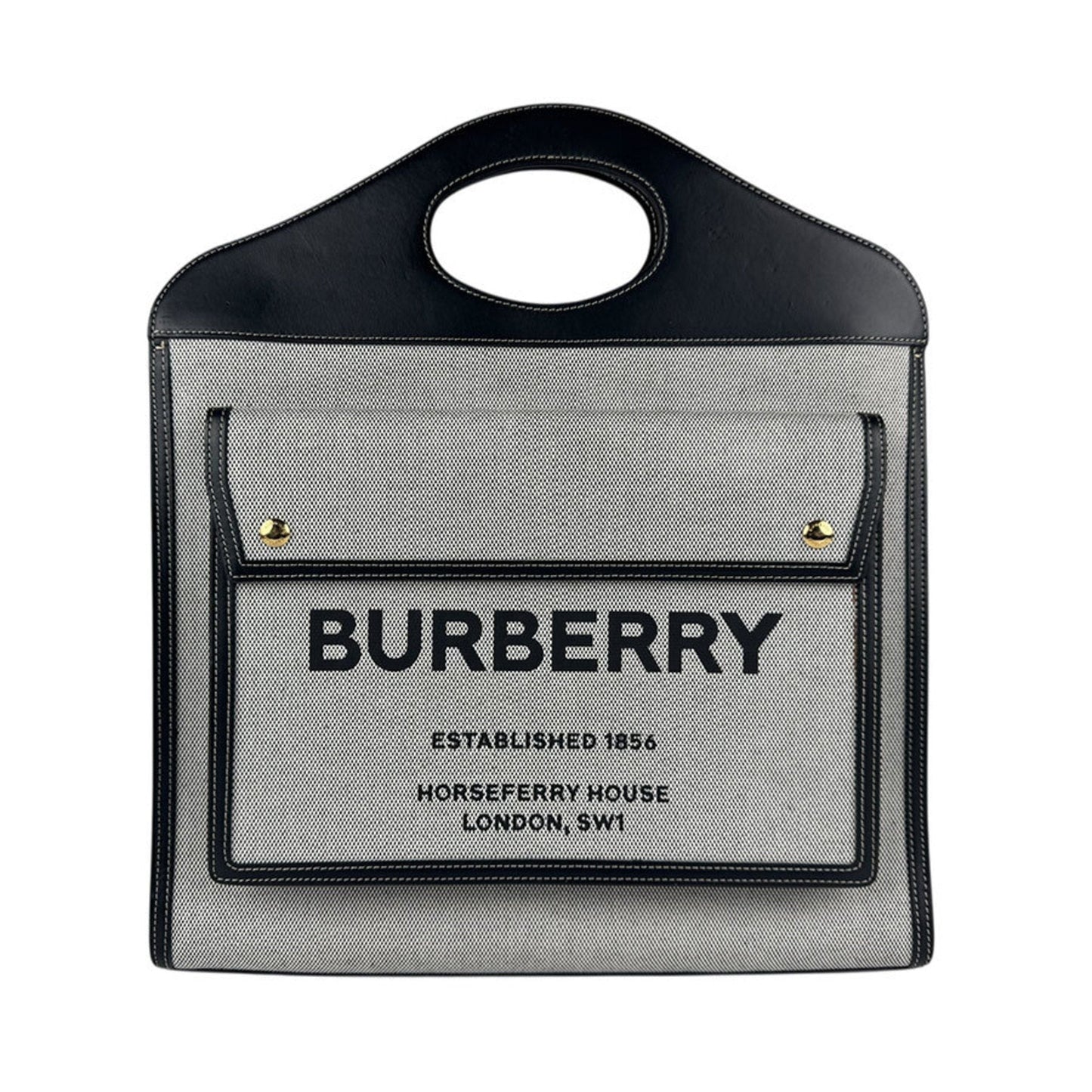 Burberry Black Gray Canvas Leather Handbag Shoulder Bag ( )
