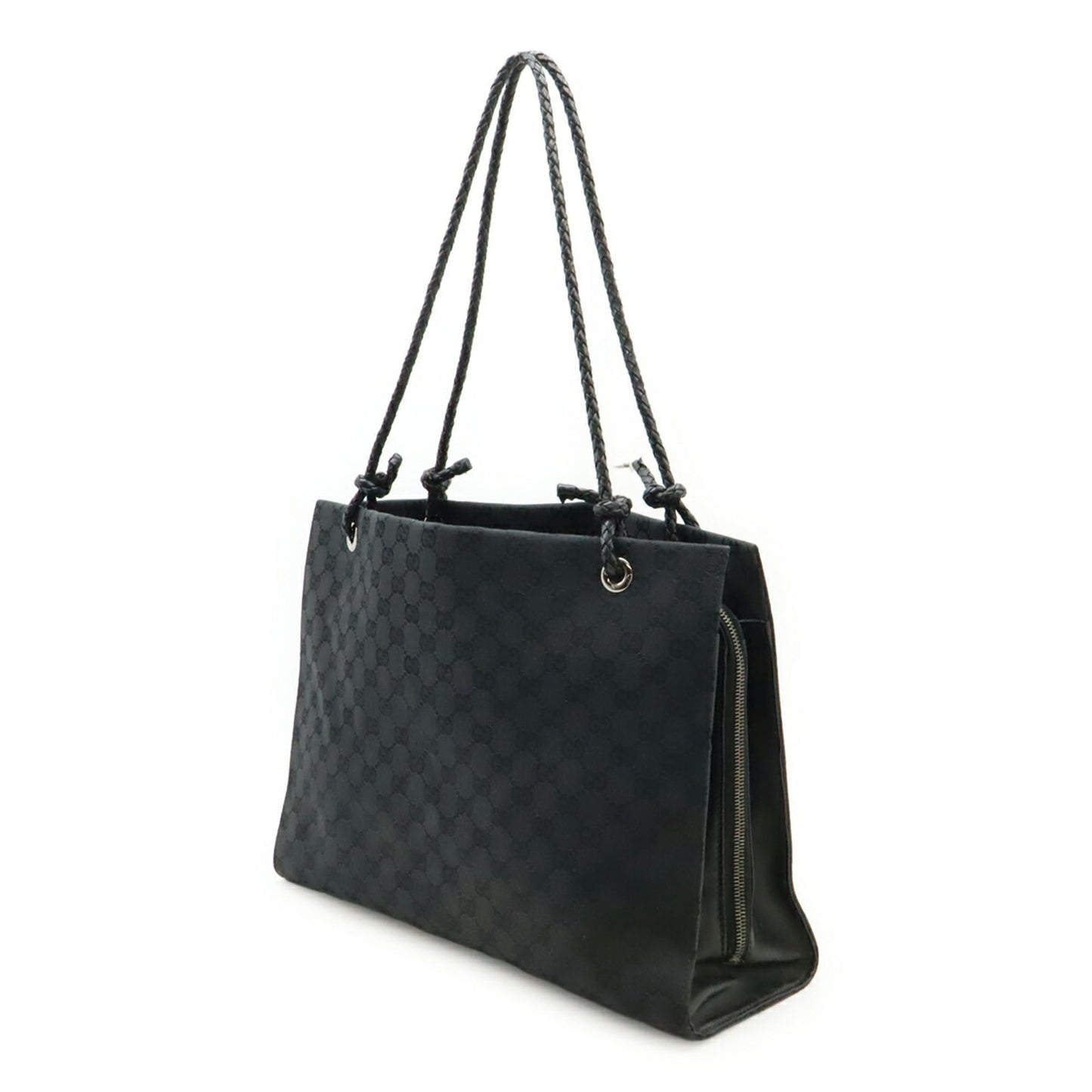 Gucci Black Canvas Leather Shoulder Bag Tote Bag ( )