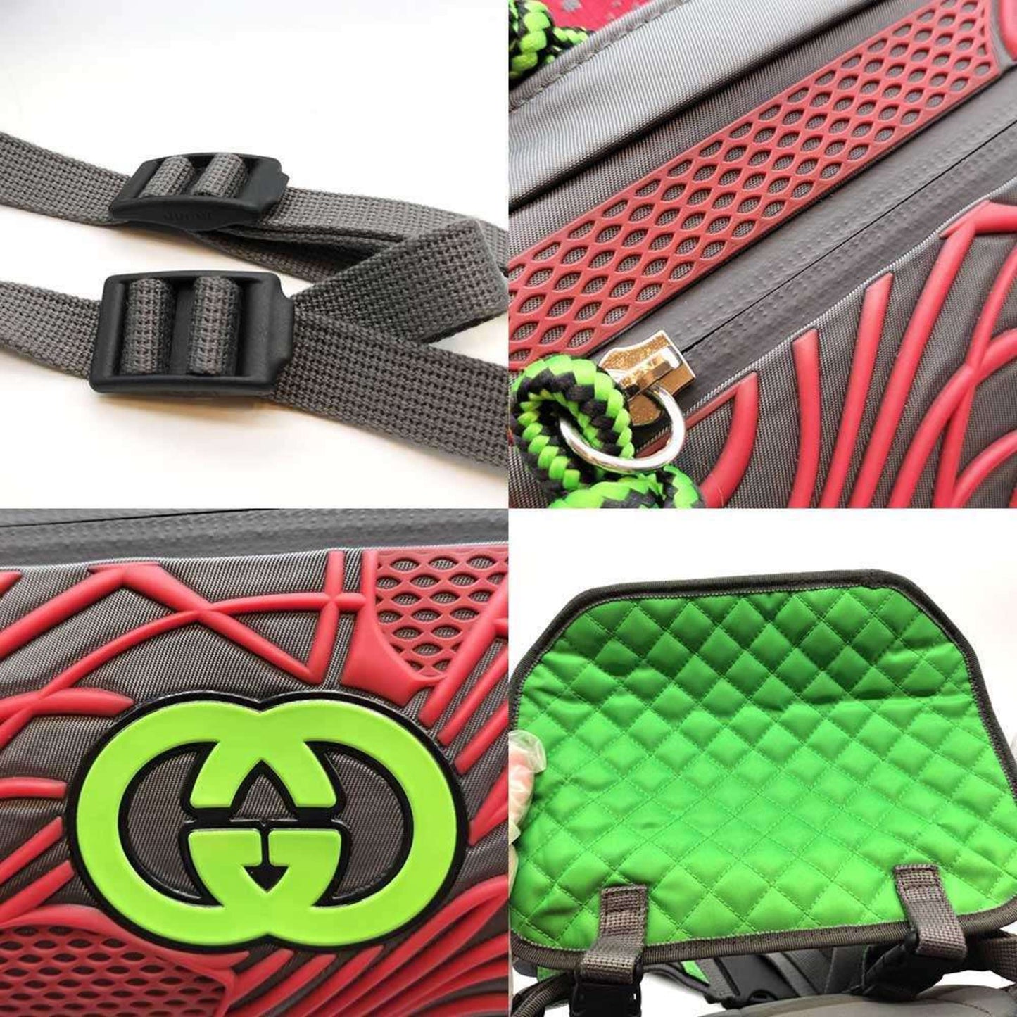 Gucci Gray Green Red Color Nylon Backpack Fanny Pack ( )