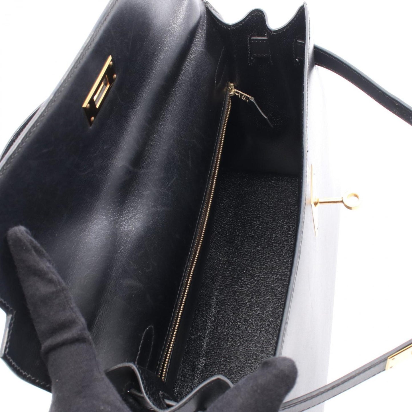 Hermes Kelly Black Box Calf Leather Handbag ( )