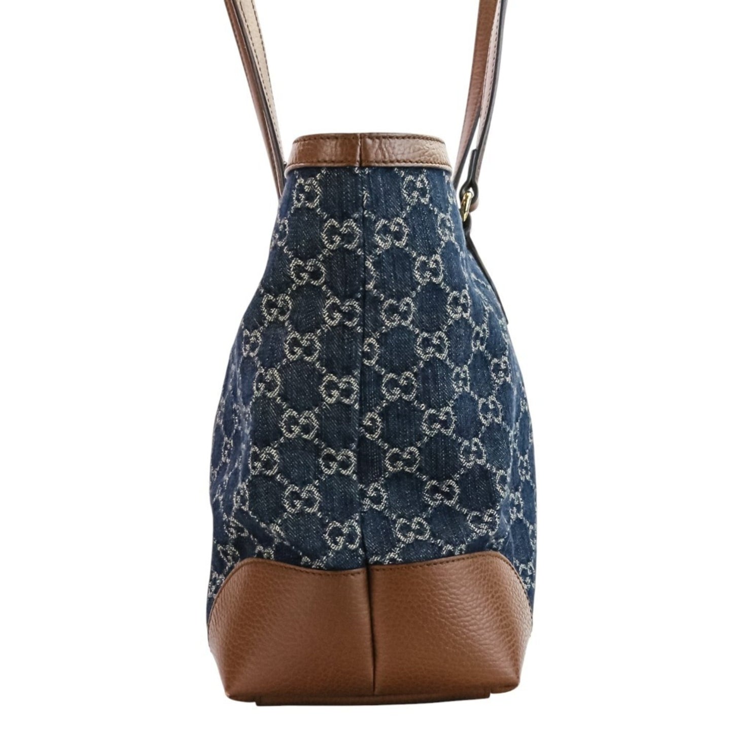 Gucci Brown Dark Blue Denim Leather Tote Bag ( )