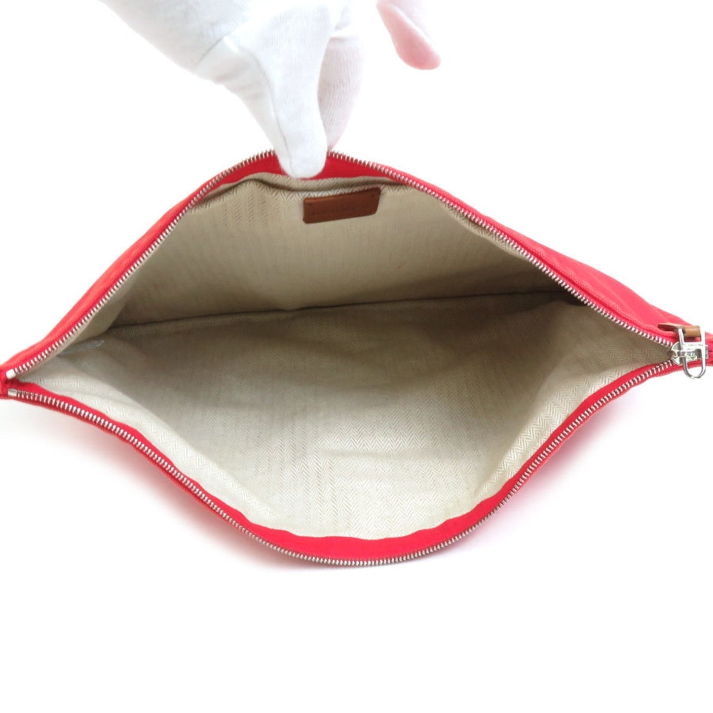 Hermes Red Color Silver Cotton Metal Pouch ( )
