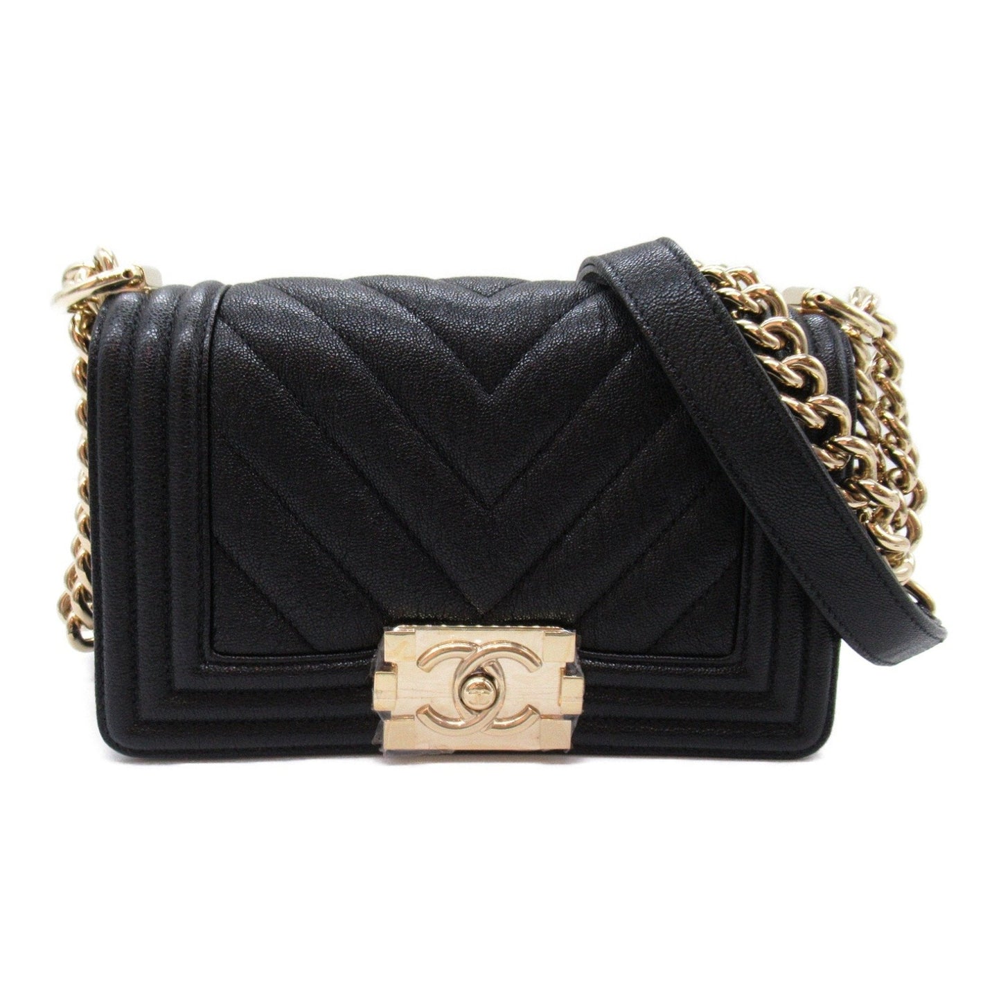 CHANEL Boy Chanel V-stitched chain shoulder bag, caviar skin (grained calfskin), women's, black
