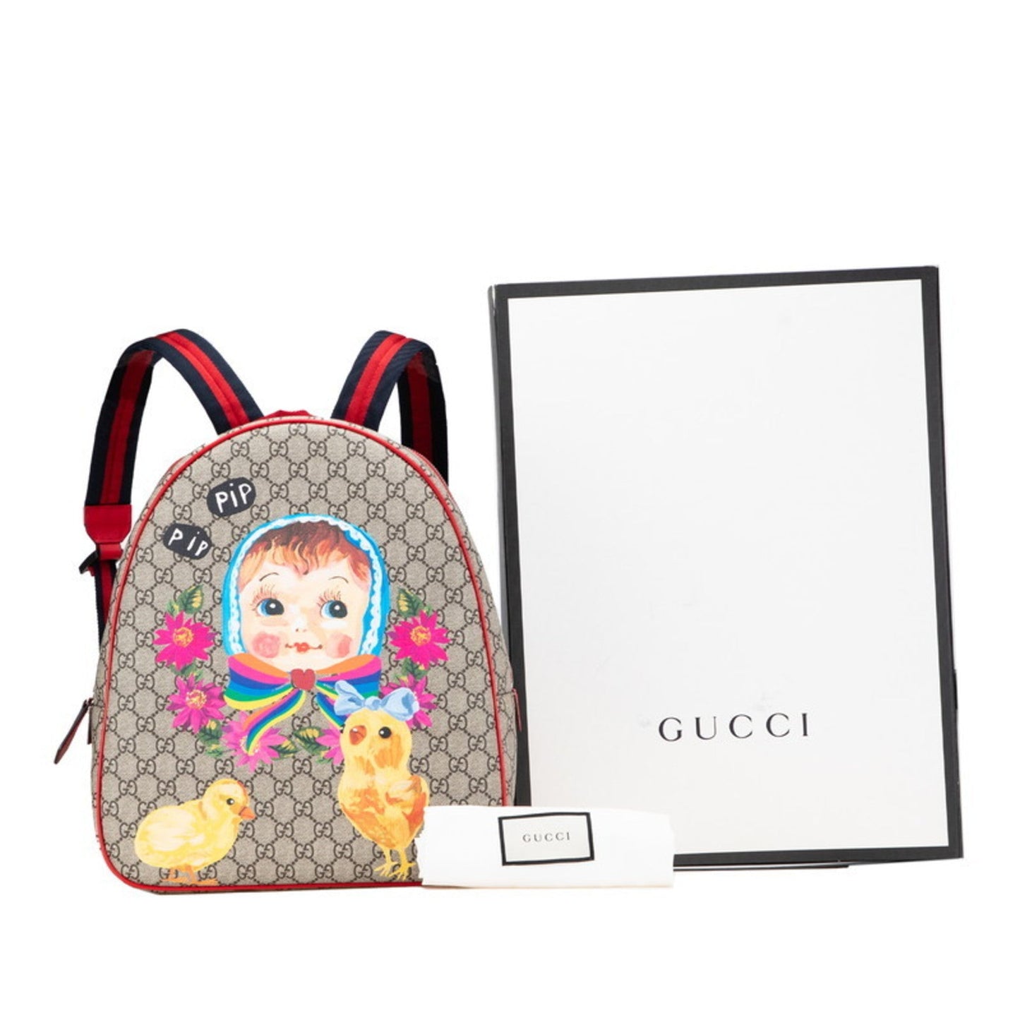 Gucci Beige Multi-Color Red Color Pvc Leather Backpack ( )