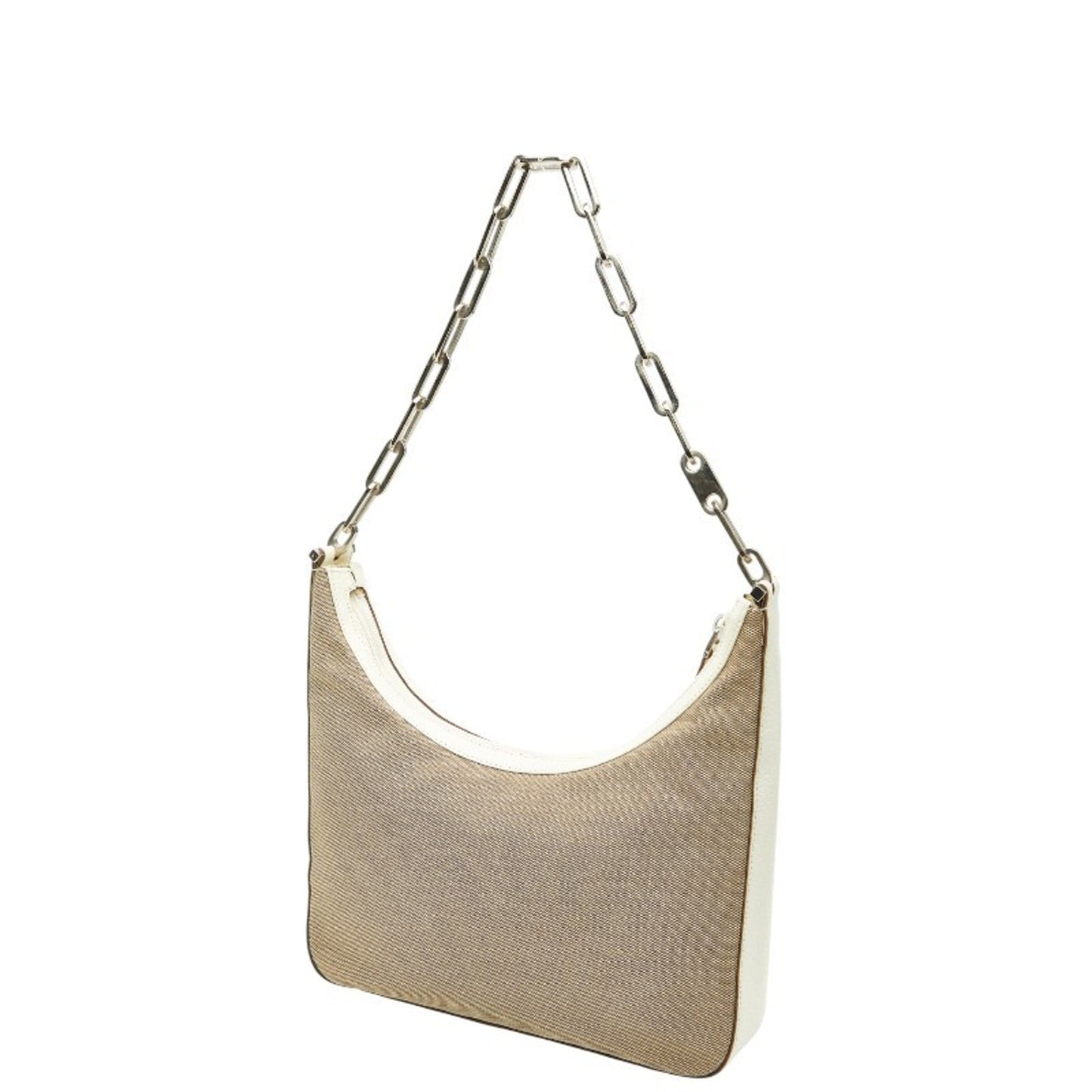 Gucci Beige White Canvas Leather Shoulder Bag ( )