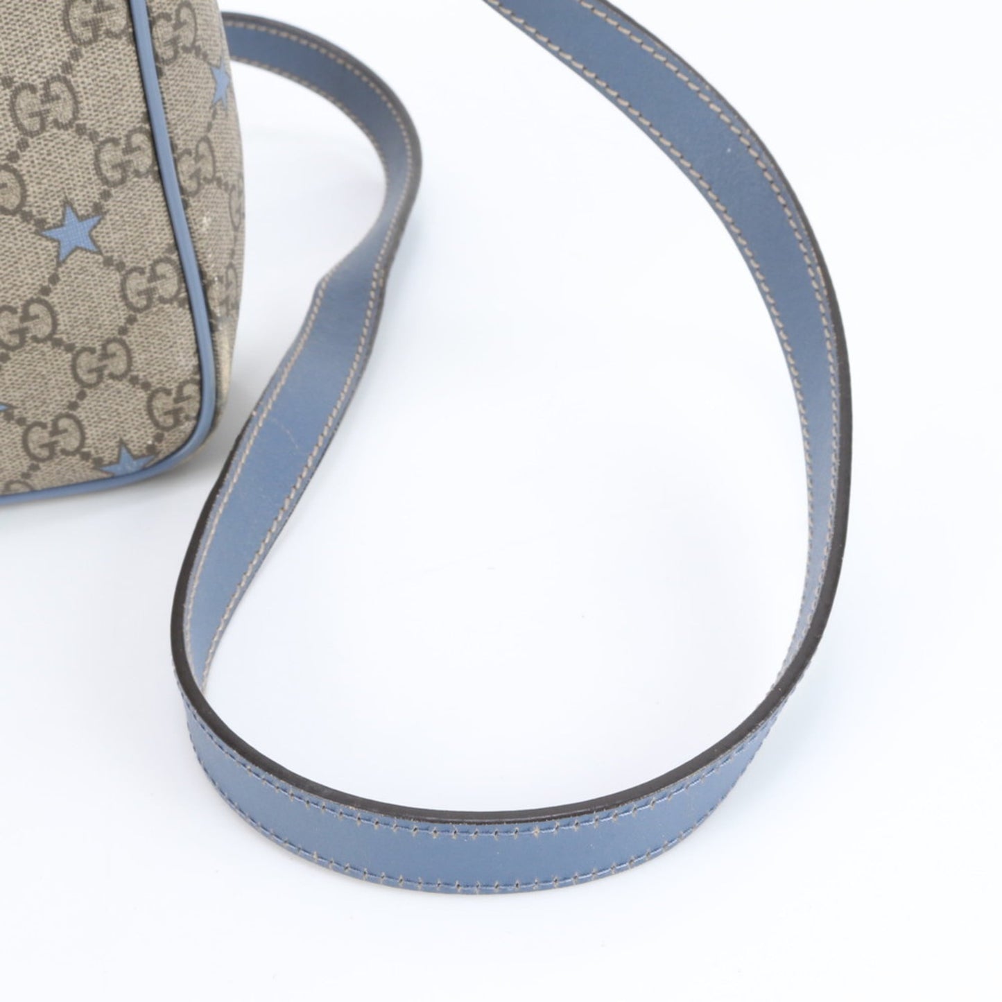 Gucci Blue Brown Leather Coated Canvas Shoulder Bag ( )