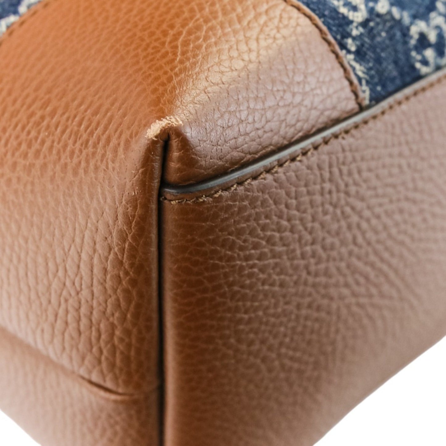 Gucci Brown Dark Blue Denim Leather Tote Bag ( )
