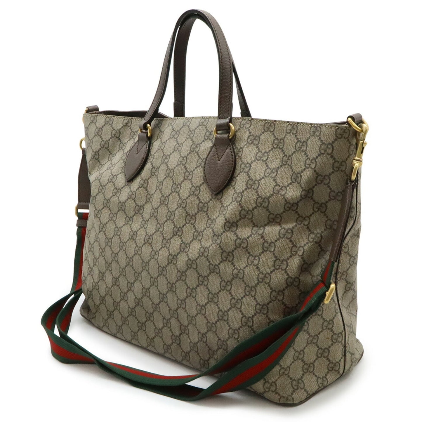 Gucci Beige Beige Brown Brown Multi-Color Gg Supreme Canvas Pvc Leather Shoulder Bag Tote Bag ( )