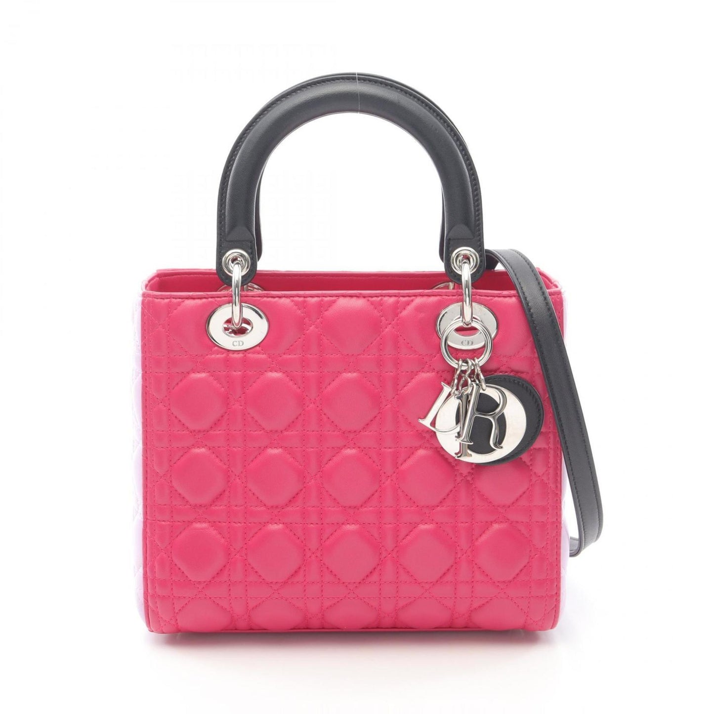 Christian Dior Lady Dior Black Pink Leather Handbag ()