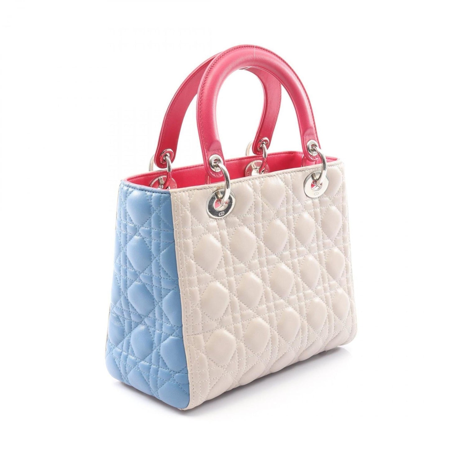 Christian Dior Beige Blue Pink Leather Handbag ()