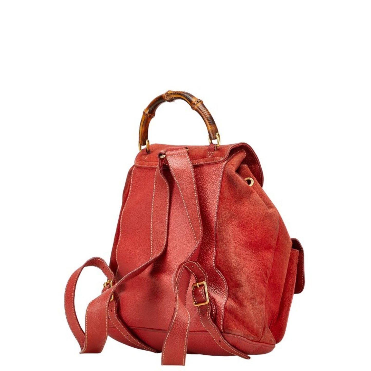 Gucci Red Brown Bamboo Leather Backpack ( )